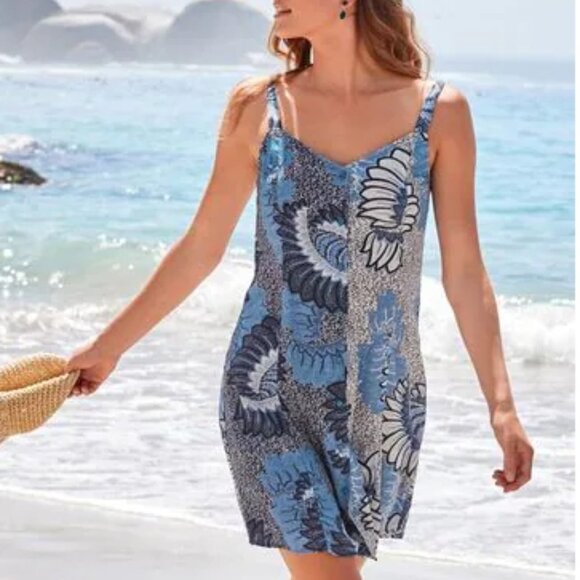 NWT Size 4 Blue Button Through Mini Slip Dress - Picture 1 of 10